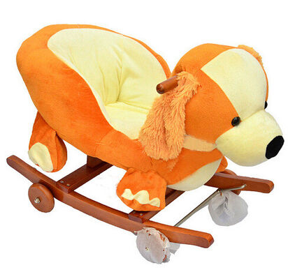 Fashion Orange Baby Rocking Chair Dog Animal Plush Toys With Music For Children Playing Riding
