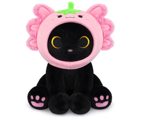 Kucing Hitam Plush Strawberry Axolotl Hewan yang Dipenuhi Hood