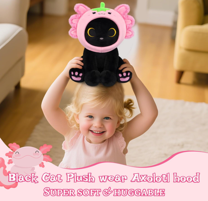 Kucing Hitam Plush Strawberry Axolotl Hewan yang Dipenuhi Hood