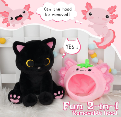 Kucing Hitam Plush Strawberry Axolotl Hewan yang Dipenuhi Hood