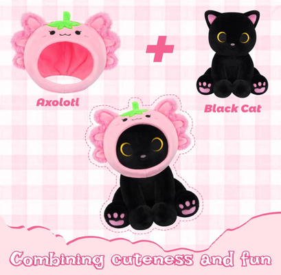 Kucing Hitam Plush Strawberry Axolotl Hewan yang Dipenuhi Hood