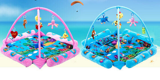 Seabeach Blue Baby Play Gyms And Mats with Plastic and Stuffed Toys