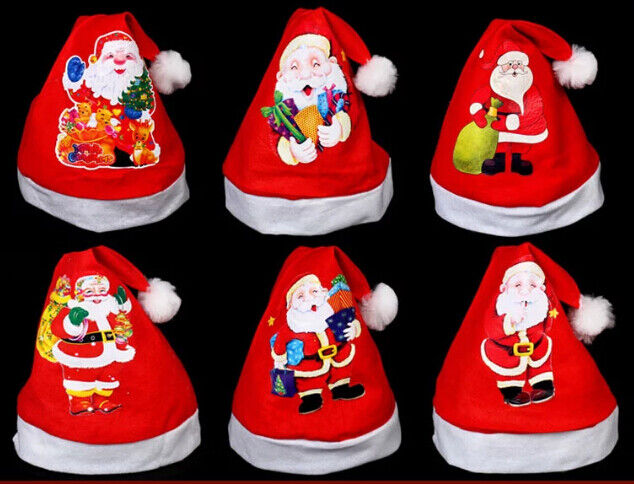 Red Christmas Hat For Gift Plush Hat For Christmas Party,Printing Santa Claus